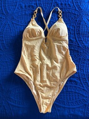 Shade & Shore Yellow One-Piece Swim Bodysuit with Ring-Detail Straps